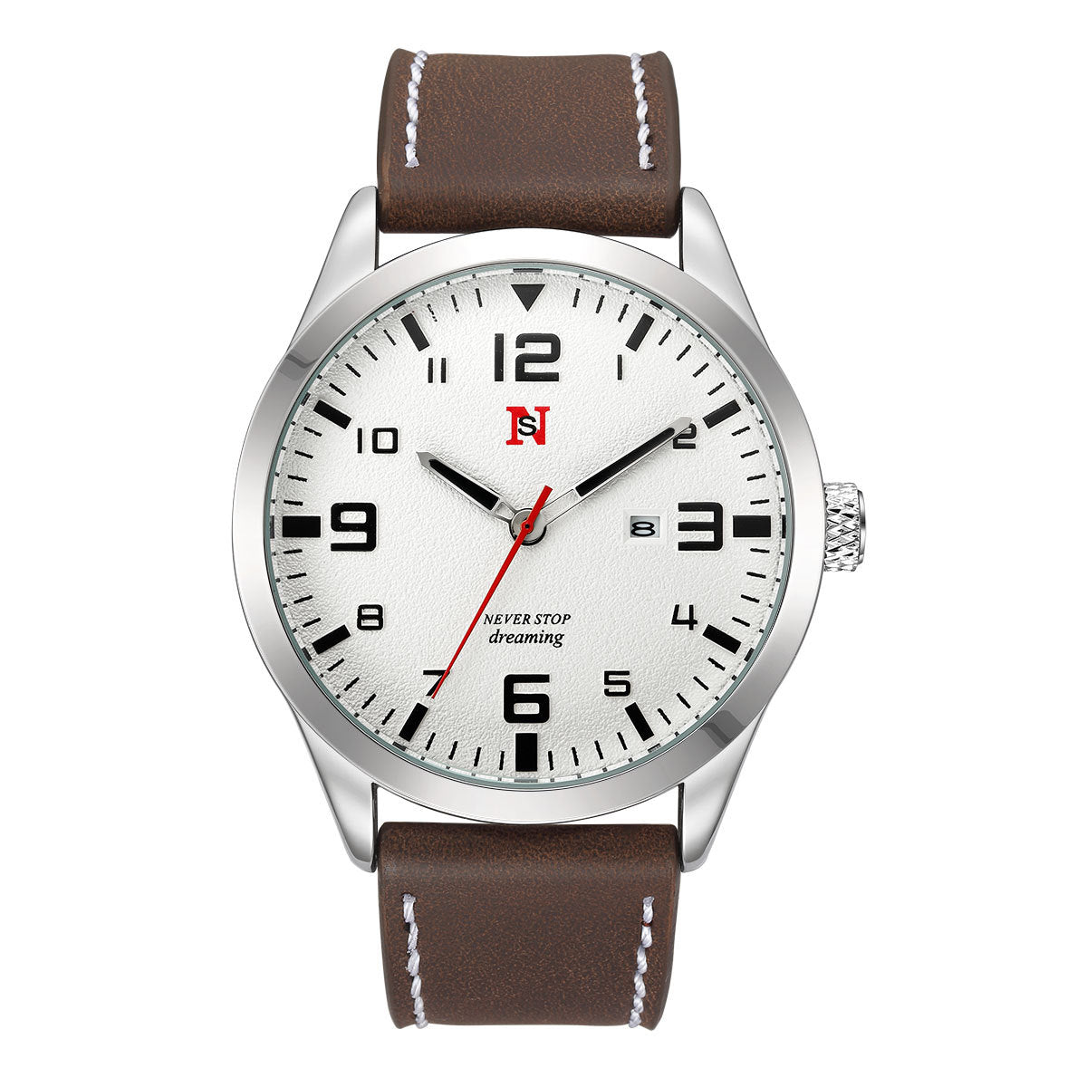 Mens Quartz Watch With A Leather Strap Large Dial And Calendar