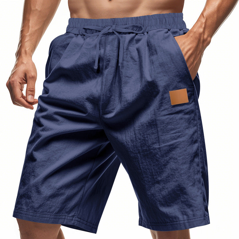 Solid-color Mens Plus-size Thin Linen Breathable Beach Sports Casual