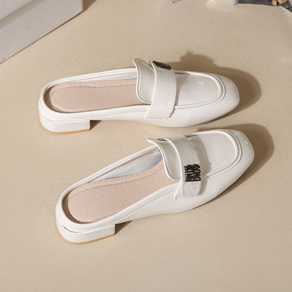 2026 New British Style Square Toe Mules For Women, Outdoor Wear, Elegant Lady Style Closed Toe Mary Janes, Block Heel Plus Size Slip-on Shoes