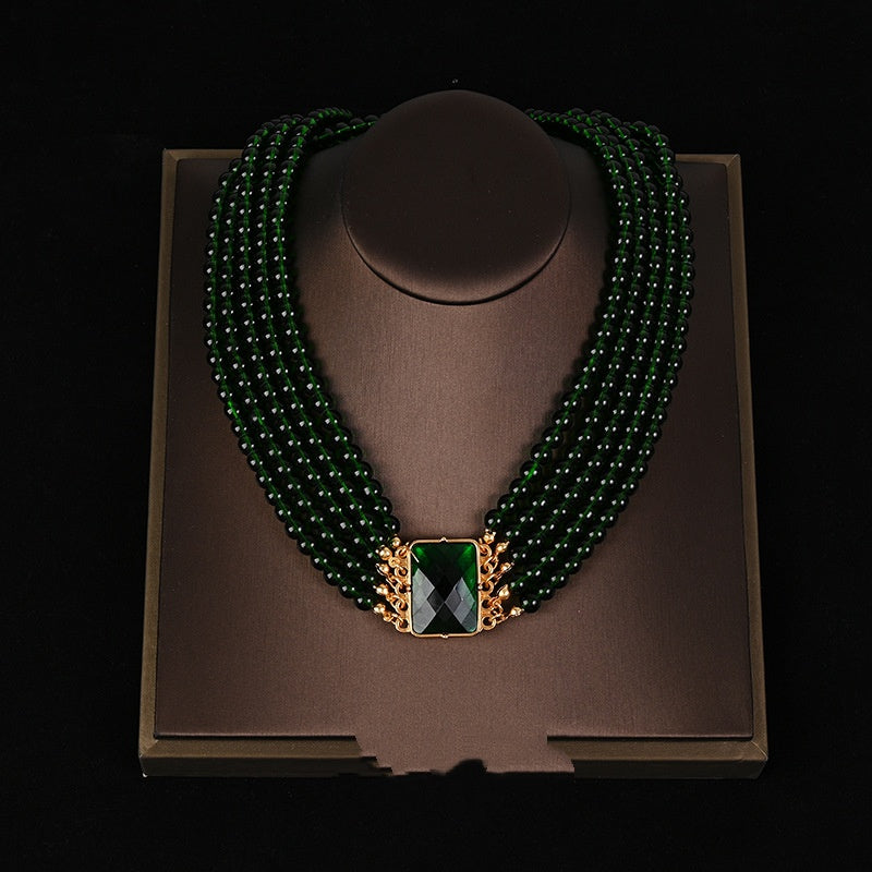 Medieval Exaggerated Green Crystal Glass Multi-layer Stacking Set
