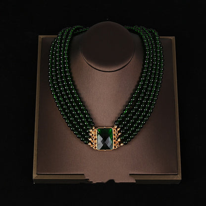 Medieval Exaggerated Green Crystal Glass Multi-layer Stacking Set
