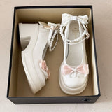 Sweet Pearl Bow Platform Mary Janes 2026 New Lolita Style Chunky Heel Pumps
