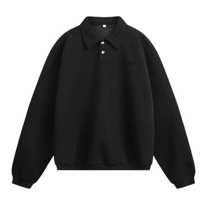 Letter-printed Lapel-button Long-sleeve Hoodie