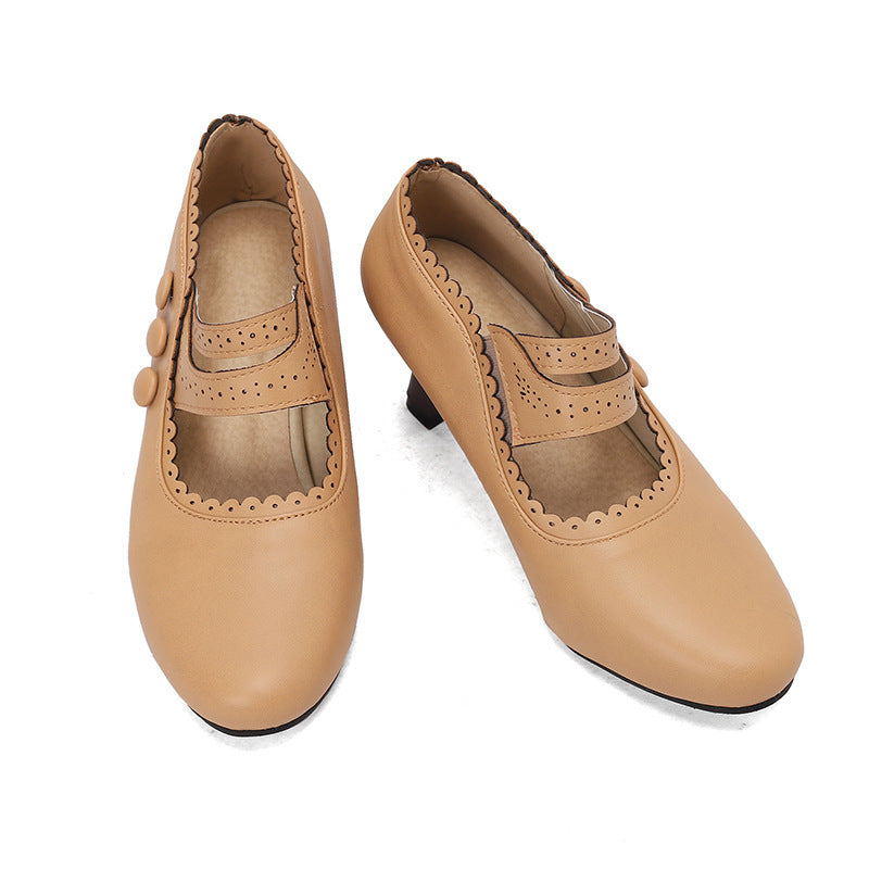 Fashionable High-Heel Retro Mary Jane Double-Breasted Pumps For Women