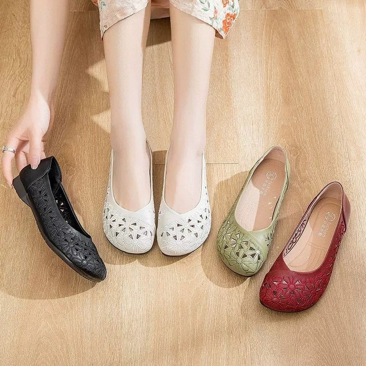 Womens Breathable Flat Non-slip Leather Sandals Soft