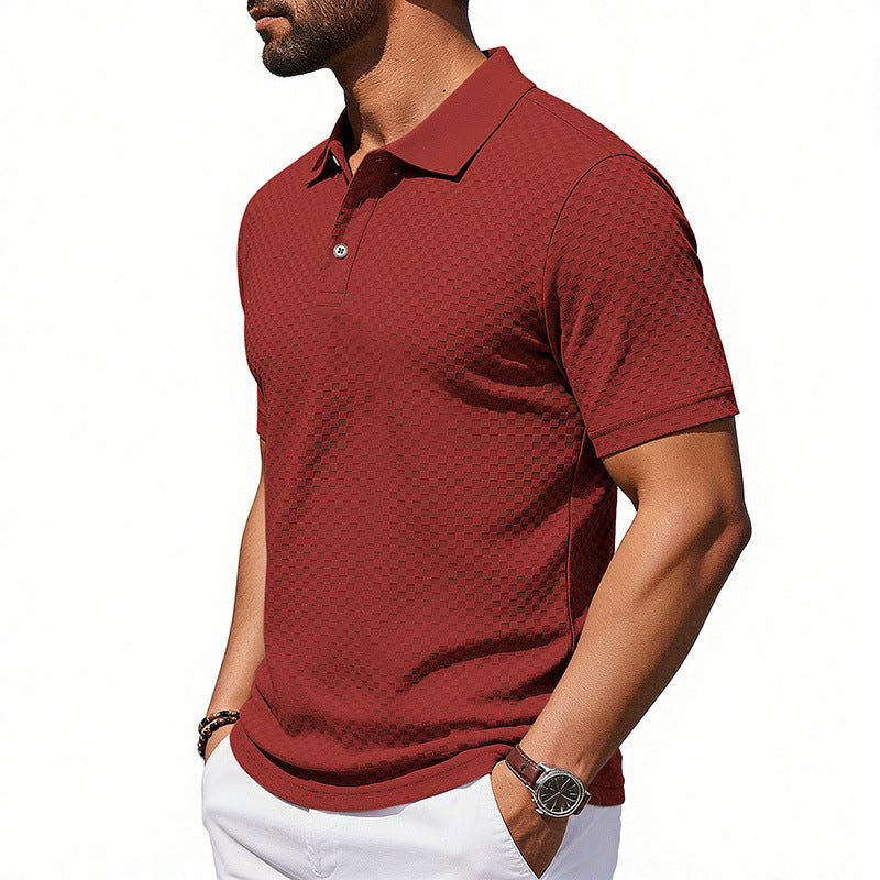Mens Plaid Polo Shirt Breathable Casual Collared T-Shirt