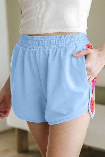 Color Block Elastic High Waist Active Shorts
