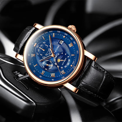 Men's Mechanical With Tourbillon High-End Moon Phase And Starry Sky Design Water-Resistant Watch
