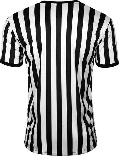Men'S Official Black & White Stripe Referee Shirt Short Sleeve Umpire Jersey Costume Pro Ref Football Uniform
