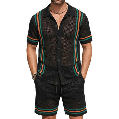 Men's Hollow-Out Short-Sleeve Knitted Sweater Set