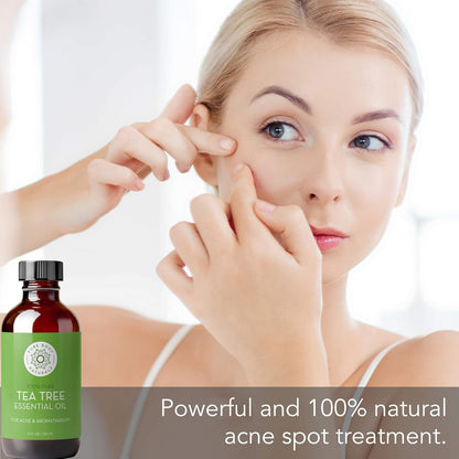 Tea Tree Essential Oil, 4 Fl Oz with Dropper - Undiluted Therapeutic Grade for Your Face, Skin, Hair and Diffuser - 100% Pure Melaleuca Oil for Acne, Toenails - by