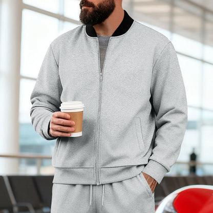Men's Stand-Up Collar Sporty-Casual Zip-Up Long-Sleeve Jacket