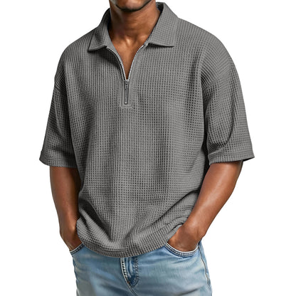 Men's Waffle-Weave Short-Sleeve Lapel Polo Shirt T-Shirt