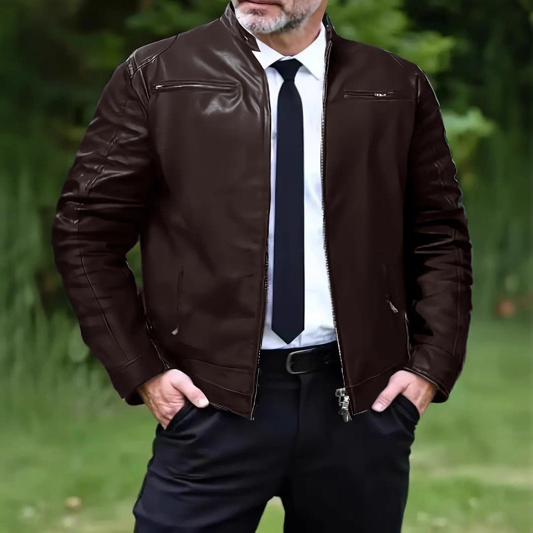 Retro Fashion Jacket With A Stand-up Collar For Motorcycles