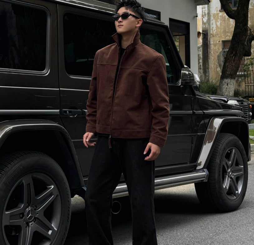 Retro Millennial Coffee-Colored Suede Jacket