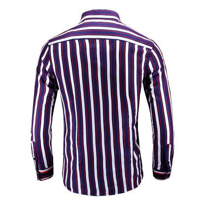 New Mens Striped Long-sleeve Shirt Korean-style For Young Men
