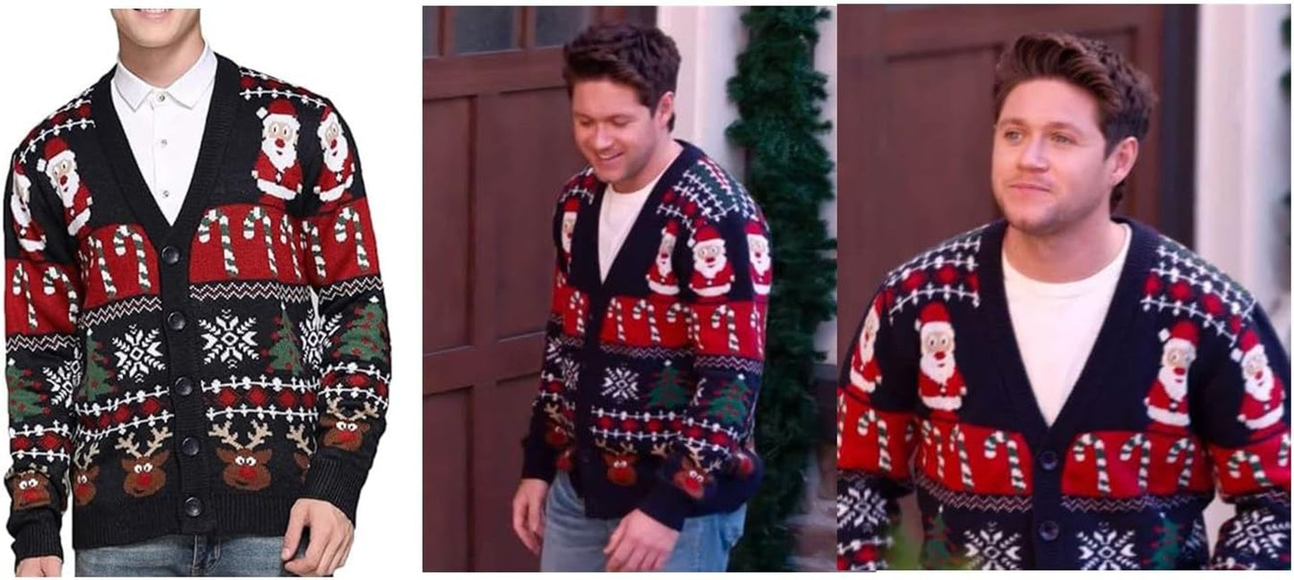 Men'S Christmas Rudolph Reindeer Holiday Festive Knitted Sweater Cardigan Cute Ugly Pullover Jumper