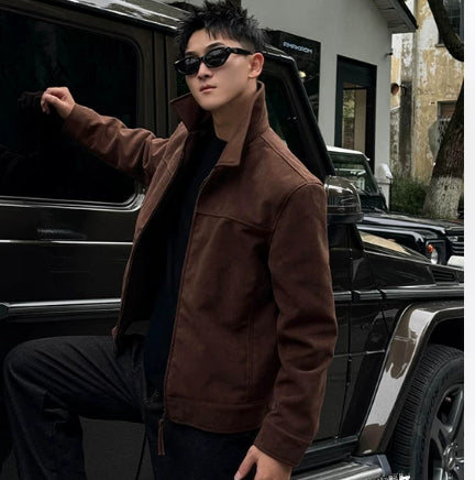 Retro Millennial Coffee-Colored Suede Jacket