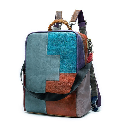 Mens Patchwork ColorBlock EthnicStyle Backpack