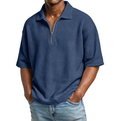 Men's Waffle-Weave Short-Sleeve Lapel Polo Shirt T-Shirt