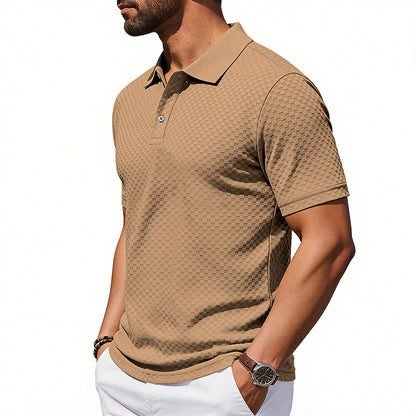 Mens Plaid Polo Shirt Breathable Casual Collared T-Shirt