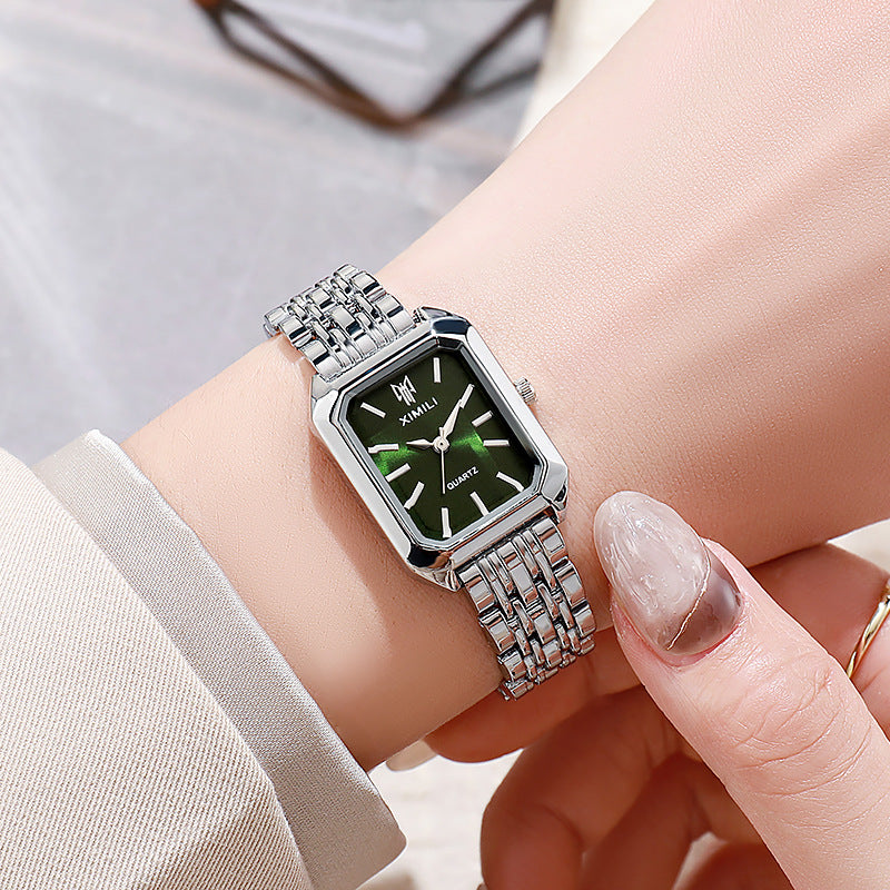 Sleek Versatile Square Womens Quartz Watch With A Stainless Steel Band