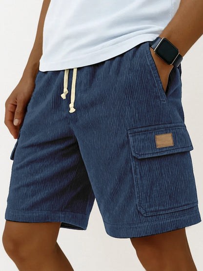 Versatile 3D Bag Mens Drawstring Corduroy Side-Pocket Shorts