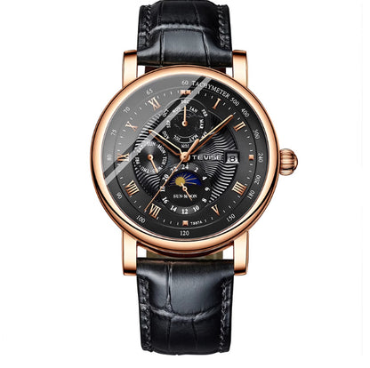 Men's Mechanical With Tourbillon High-End Moon Phase And Starry Sky Design Water-Resistant Watch
