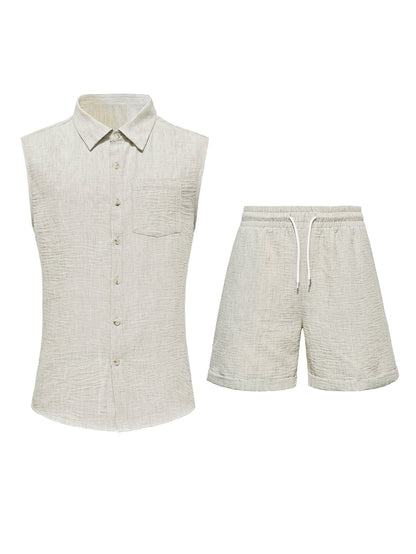 Men's Casual Sleeveless Shirt And Shorts Set