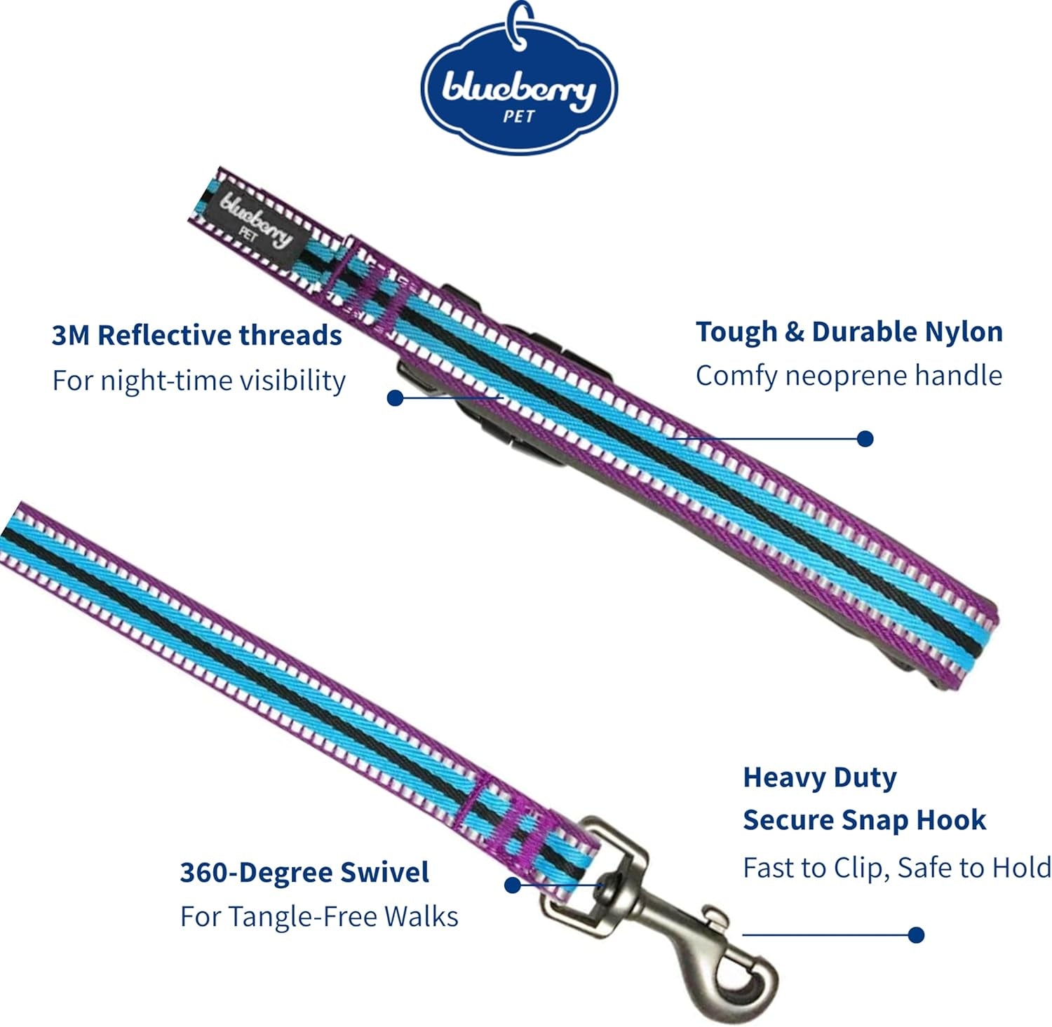 Reflective Dog Leash for Active Adventures, Puppy Essentials, Durable Leashes Heavy Duty, Gentle Leader for Dogs, Small Sizes, Violet & Celeste