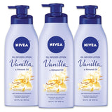 Oil Infused Vanilla and Almond Oil Body Lotion for Women, Fast-Absorbing and Non-Greasy Vanilla Scented Lotion Moisturizes for 48 Hours, 16.9 Fl Oz Pump Bottle, Pack of 3