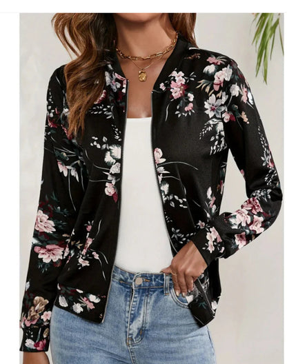 Womens Casual Long-sleeve Printed Cardigan Jacket