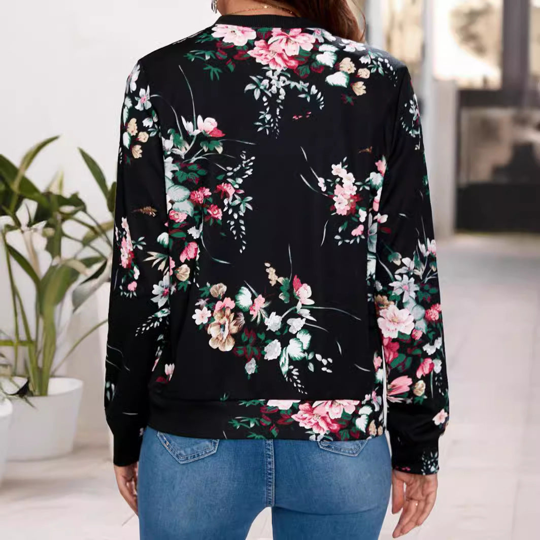 Womens Casual Long-sleeve Printed Cardigan Jacket