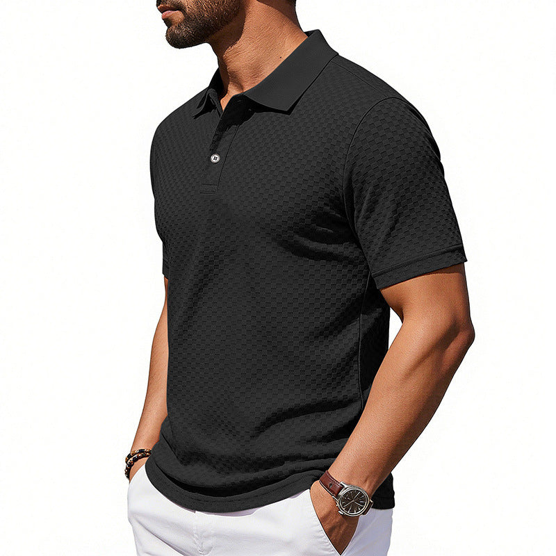 Mens Plaid Polo Shirt Breathable Casual Collared T-Shirt