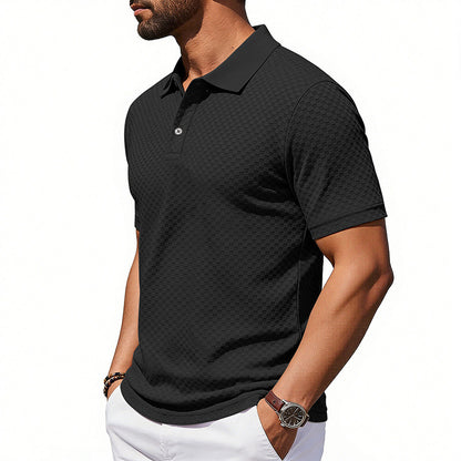 Mens Plaid Polo Shirt Breathable Casual Collared T-Shirt
