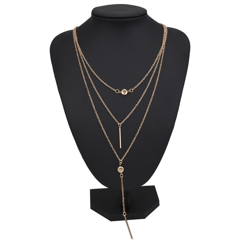 Delicate Metal Bar With Small Dots Hanging Bar Necklace