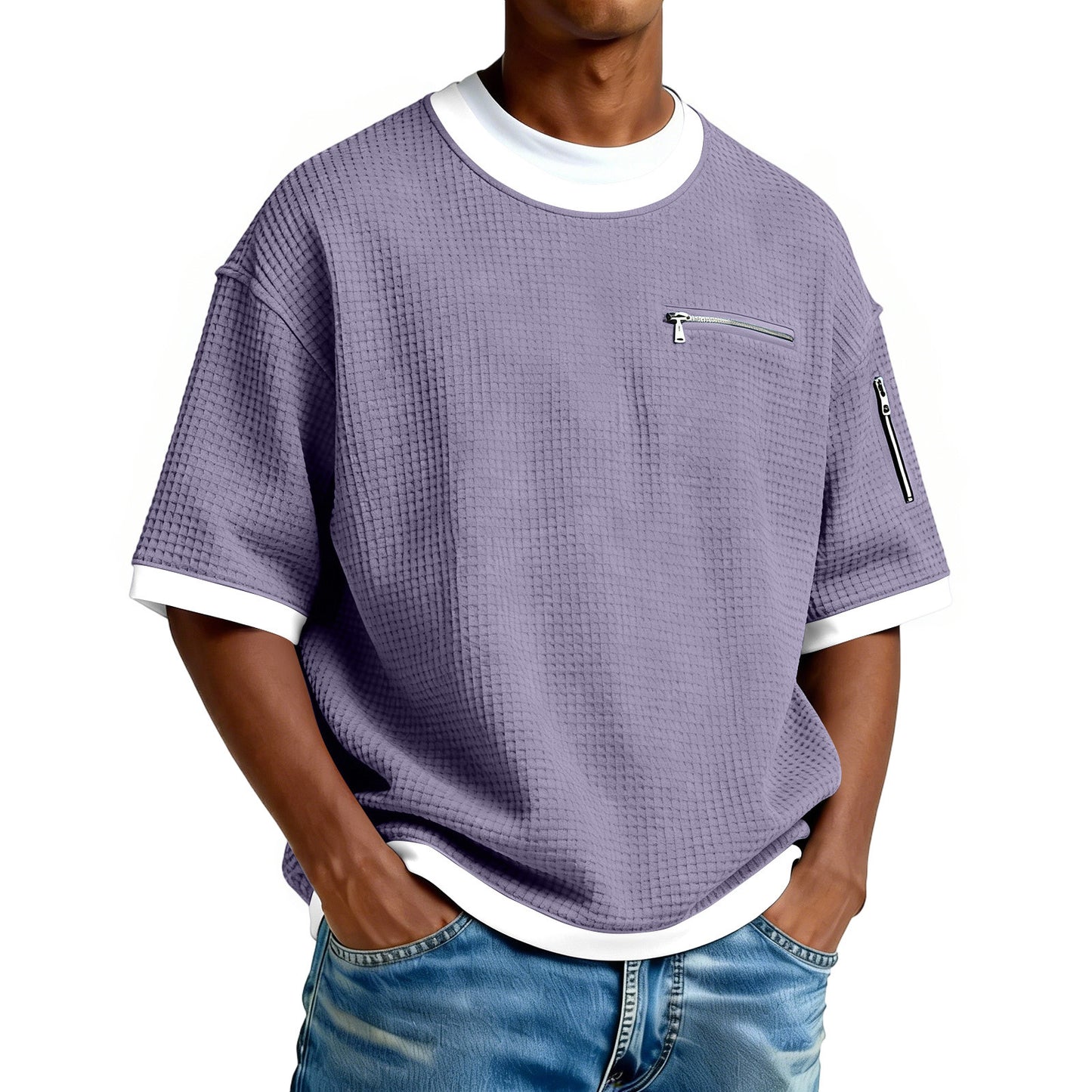 Men's Crew-Neck Contrast-Colored Casual T-Shirt