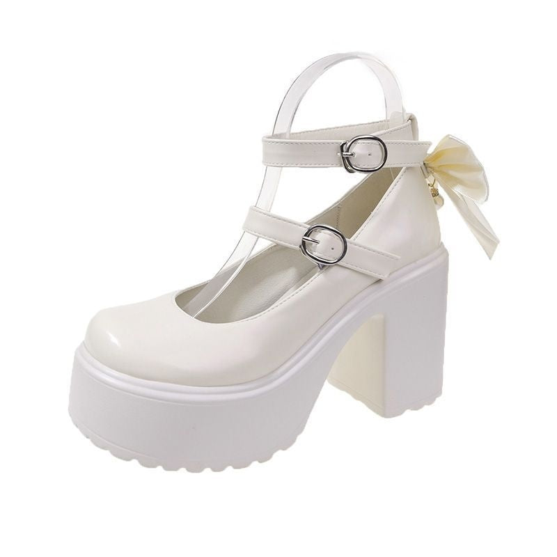 2025 Summer New Women's White High Heels Platform Mary Jane Shoes With Bow