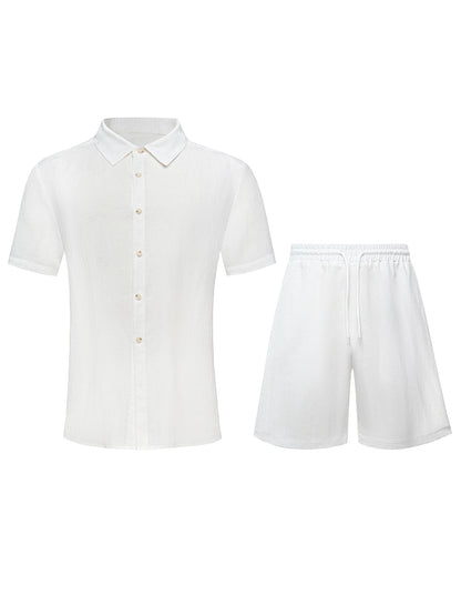 Men's Casual Formal Shirt And Shorts Set