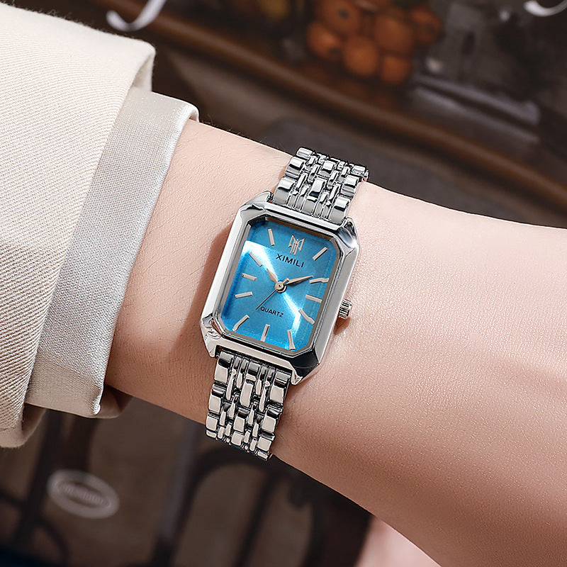 Sleek Versatile Square Womens Quartz Watch With A Stainless Steel Band