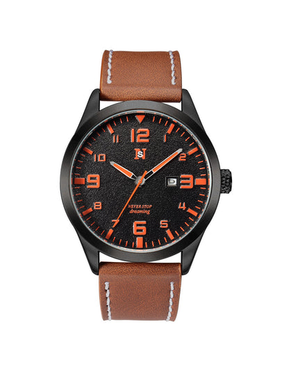 Mens Quartz Watch With A Leather Strap Large Dial And Calendar