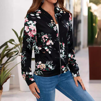Womens Casual Long-sleeve Printed Cardigan Jacket