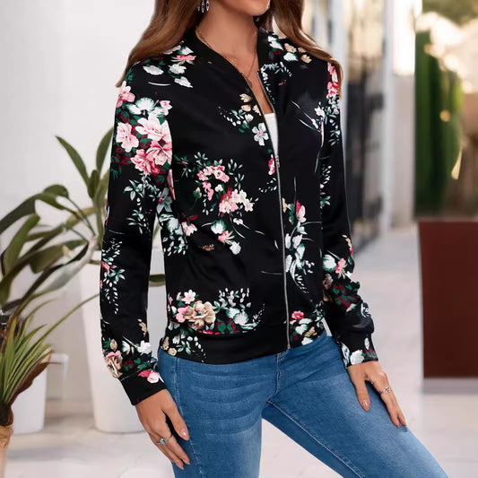 Womens Casual Long-sleeve Printed Cardigan Jacket