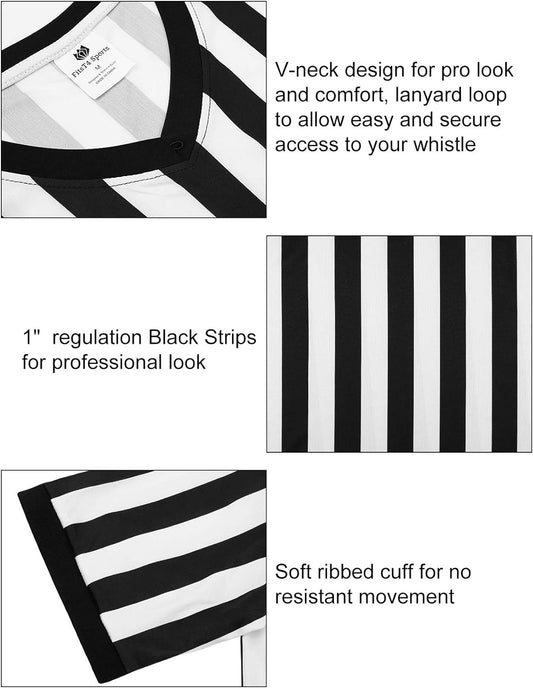 Men'S Official Black & White Stripe Referee Shirt Short Sleeve Umpire Jersey Costume Pro Ref Football Uniform