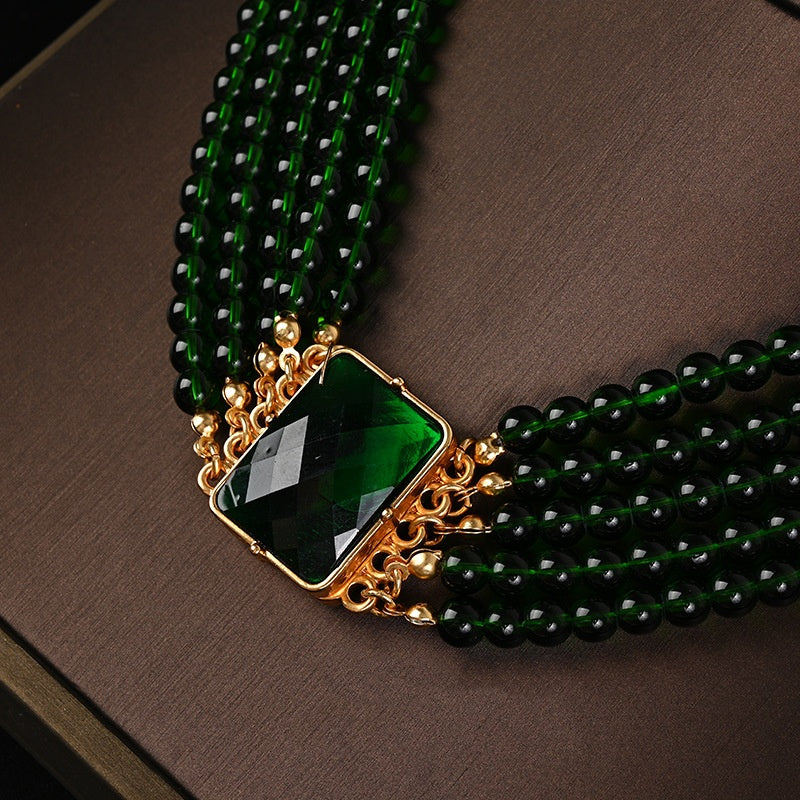 Medieval Exaggerated Green Crystal Glass Multi-layer Stacking Set