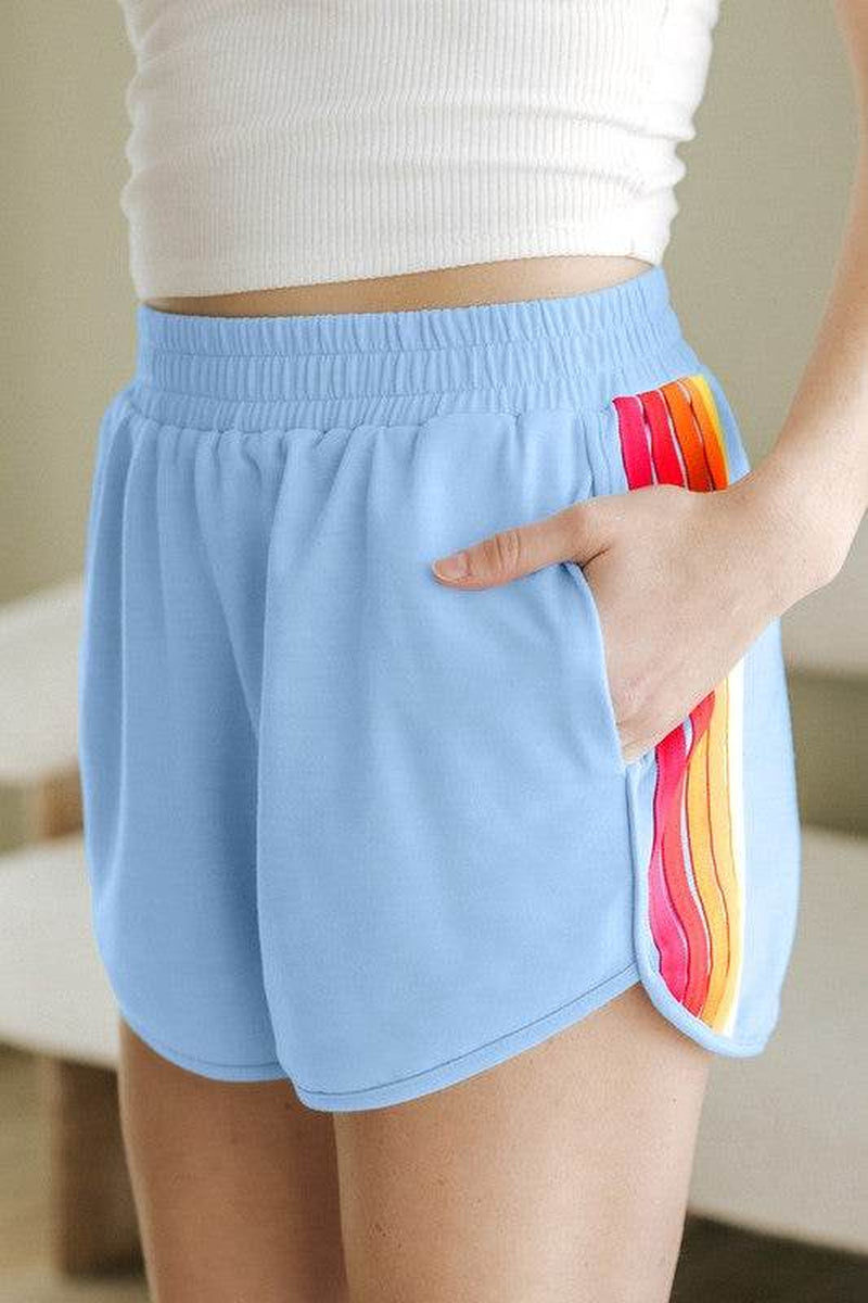 Color Block Elastic High Waist Active Shorts