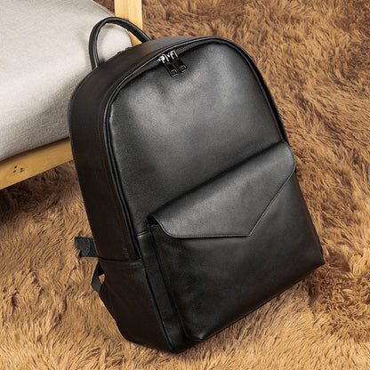 Full-grain Leather Backpack With Large Capacity For Laptops