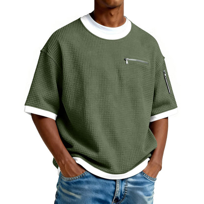 Men's Crew-Neck Contrast-Colored Casual T-Shirt