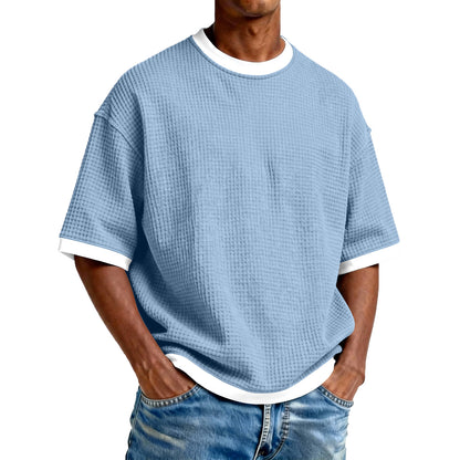 Men's Crew-Neck Contrast-Colored Casual T-Shirt