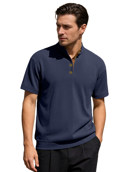 Men's Casual Stand-Up Collar Short-Sleeve Corduroy Knitted Pullover Shirt